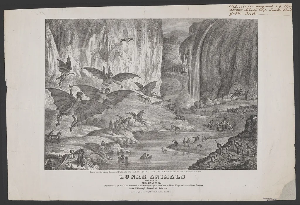 The lunar inhabitants portrayed in an 1835 lithograph